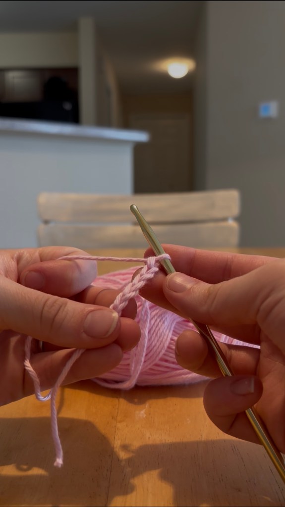 step 2: skip the first 3 chains and insert your hook into the fourth chain from hook